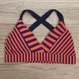 Mossimo Gray Coral Stripe Criss Cross Halter Bikini Top Resort Swim M